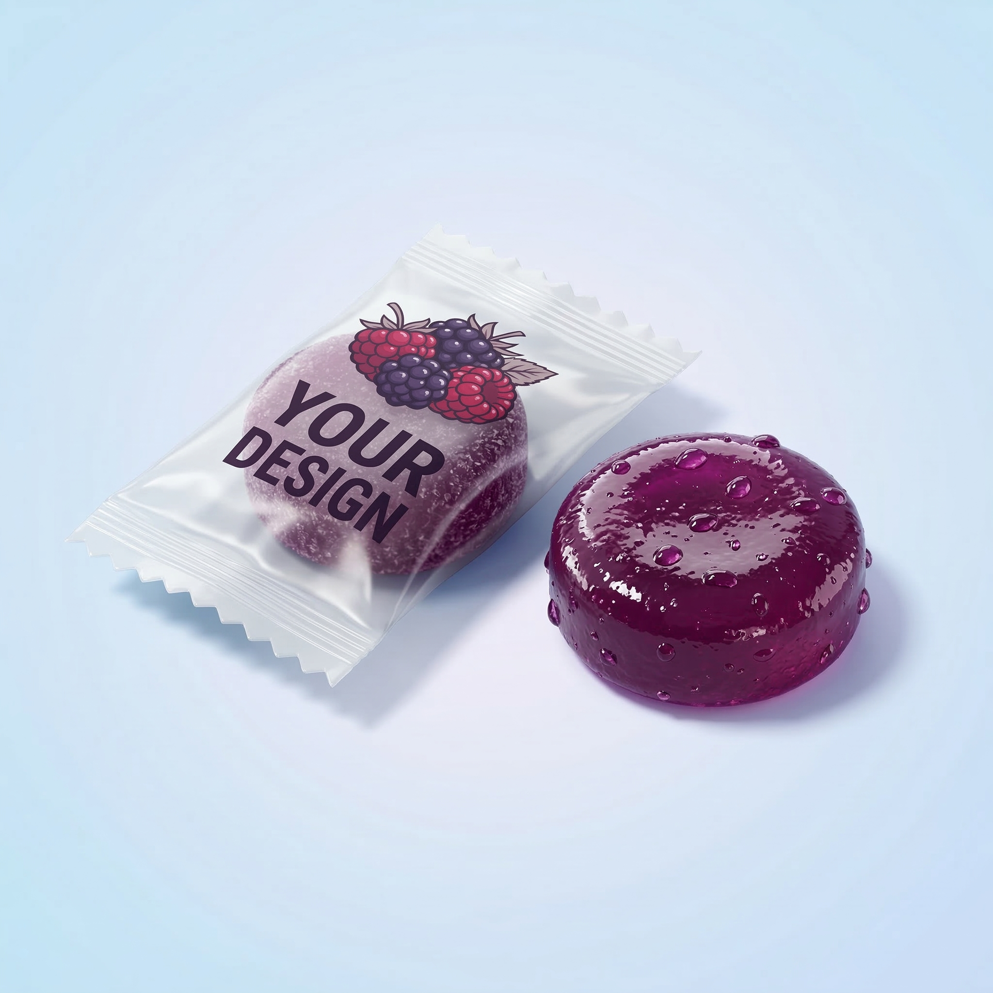 Berry flavored candy with branded design